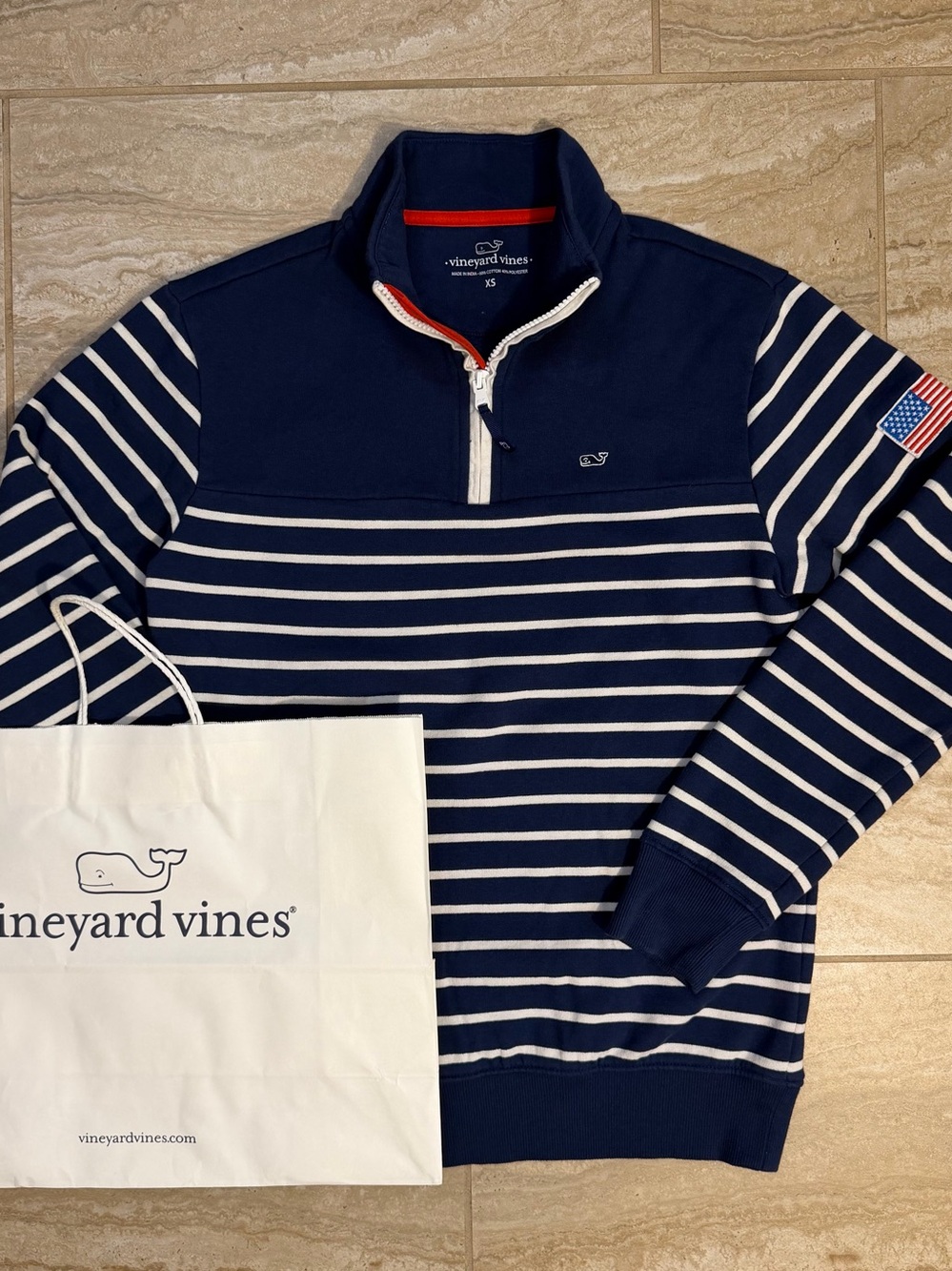 Vineyard Vines Navy & White Striped Half-Zip Sweater